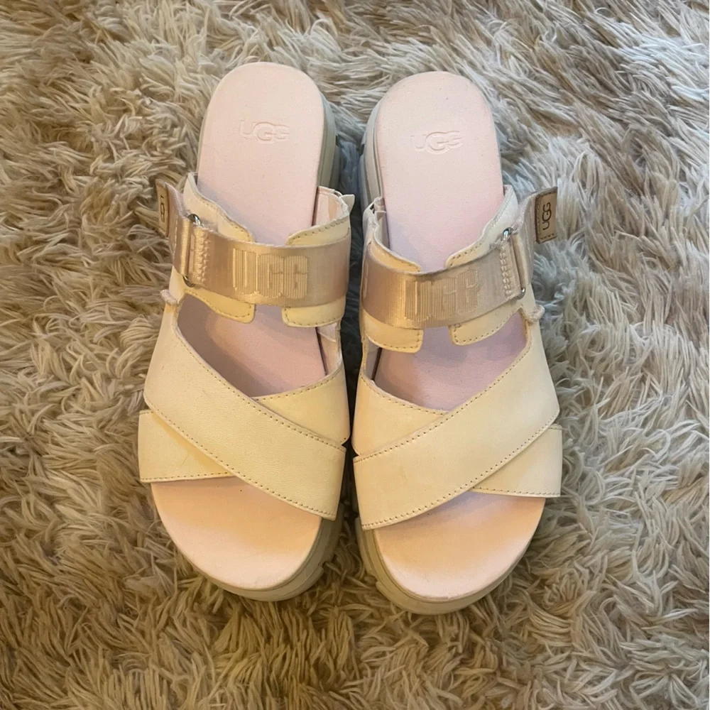 UGG Cream/Tan Platform Slide Sandals